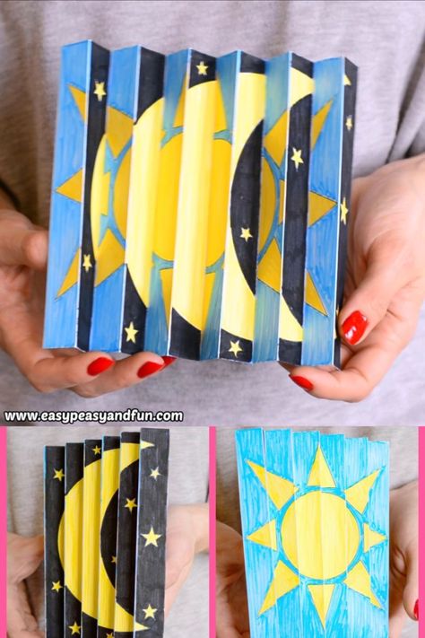 Agamograph Template, Hadiah Diy, Night And Day, Diy Crafts For Kids Easy, Origami Crafts Diy, Paper Crafts For Kids, Paper Crafts Diy Kids, Origami Crafts, Craft Activities For Kids