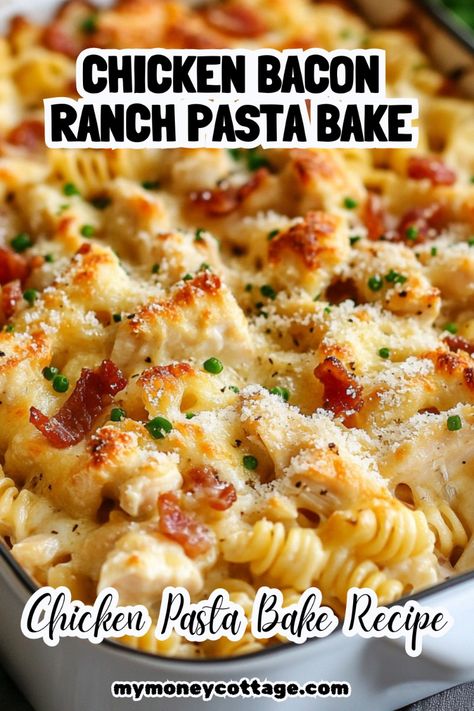 Indulge in the ultimate comfort food with this Chicken Bacon Ranch Pasta Bake! Loaded with tender chicken, crispy bacon, and creamy ranch sauce, this delicious recipe is perfect for a hearty family dinner. Save this pin for a meal that's sure to become a favorite! 🍝🍗🥓 #ChickenBake #BaconRanch #ComfortFood #EasyDinner #ChickenPastaBakeRecipes #RanchPasta #RanchRecipes #BaconRecipes #ChickenRecipes #ComfortFood #FamilyMeals Chicken Pasta Bake Recipes, Chicken Bacon Ranch Pasta Bake, Easy Chicken Pasta Bake, Pasta Bake Recipes, Chicken Bacon Ranch Bake, Baked Chicken Pasta Recipes, Baked Chicken Alfredo Pasta, Sweet Potato Pasta, Bbq Chicken Pasta