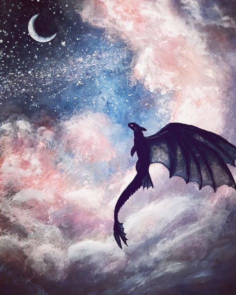 Cute Toothless Art, Cloud Dragon Art, Painting Of A Dragon, How To Train Your Dragon Phone Wallpaper, How To Train Your Dragon Watercolor, Toothless Dragon Painting, Httyd Watercolor, Watercolor Art Dragon, Watercolor Toothless