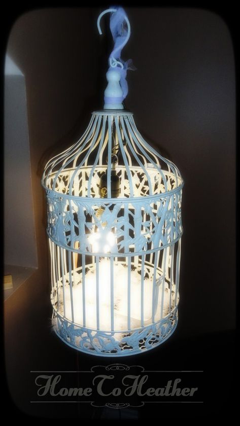 turn a decorative birdcage into a hanging lamp.  SO EASY! Decorative Birdcage, Diy Birdcage, Lamp Cage, Birdcage Light, Diy Chandeliers, Birdcage Decor, Creative Lights, Birdcage Lamp, Dream Homestead