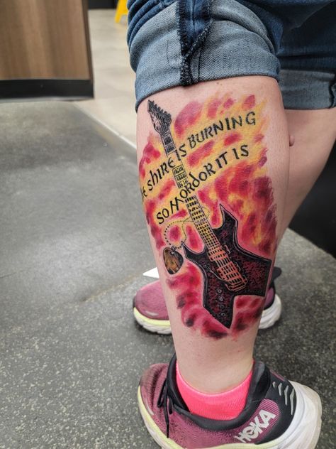 The Shire is burning, so Mordor it is Eddie Munson Guitar, Guitar Tattoo, Eddie Munson, The Shire, I Tattoo, Guitar, Tattoos