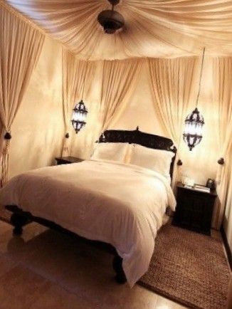 Draped Wall Bedroom, Draped Walls Bedroom, Drape Wall Bedroom, Fabric Ceiling Bedroom, Drapes For Ceiling, Draping Fabric From Ceiling Bedroom, Fabric Draped Ceiling, Fabric Covered Walls Bedroom, Draped Tapestry Ceiling