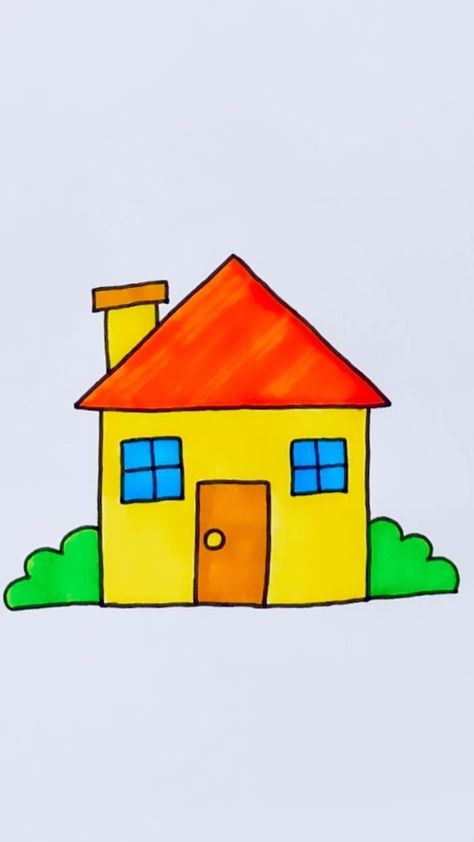 Creative Drawing for kids | How to draw a house #reels #draw #drawing #art | Instagram Drawings Houses Simple, Draw House Easy, Very Very Easy Drawings For Kids, Simple And Easy Drawings, Easy Drawings With Crayons, Drawings Easy For Kids, Art Work For Kids Creative Crafts, Drawing For Nursery Kids, Easy House Drawing For Kids