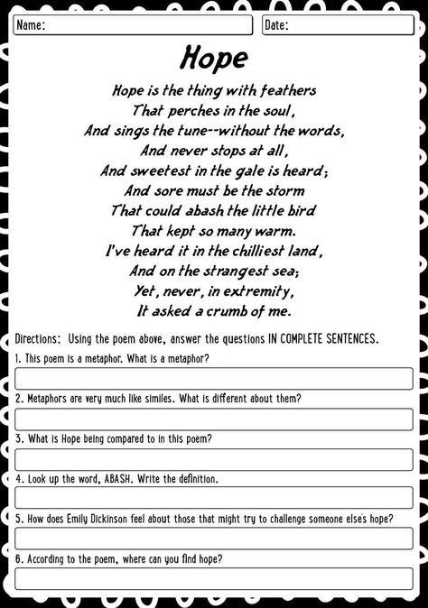 Explore our collection of poetry reading worksheets designed to help students analyze and understand different forms of poetry. Enhance your poetry curriculum with these engaging and educational resources. Elevate your students' comprehension of poetry with our comprehensive worksheets. #PoetryReading #LiteraryLearning #ReadingComprehension #poetryreadingworksheets Literary Devices Worksheet, Poetry Comprehension Worksheets, Poetry Questions, Poem Worksheet, Poetry Analysis Worksheet, Analyzing Poetry, Poetry Comprehension, English Poems For Kids, Poetry Worksheets