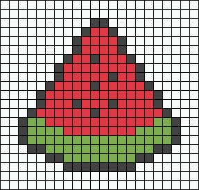 Alpha pattern #162316 | BraceletBook Pixel Art Summer, Pixel Beads Ideas, Fruit Pixel Art, Pixel Art Pattern Strawberry, Pixel Art Fruit, Cherry Pixel Grid, Watermelon Alpha Pattern, Fruit Alpha Pattern, Easy Perler Bead Patterns