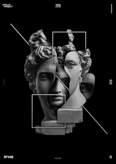 Square is minimalist, dark, intriguing, and a grayscale digital art made with two squares, a line, and slices of Apollo's Statues. Greek Digital Art, Greek Statue Graphic Design, Modern Greek Art, Greek Statues Aesthetic Dark, Mythology Graphic Design, Greek Statue Illustration, Greek Statue Design, Statue Digital Art, Greek Statues Aesthetic