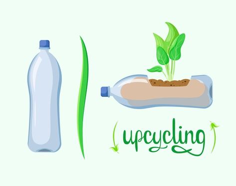 A pot for a plant from a plastic bottle ... | Premium Vector #Freepik #vector #pot #cartoon-plant #cartoon-text #lettering Plastic Bottle Pot, Save Ocean, Earth Day Drawing, Plant Cartoon, Reuse Plastic Bottles, Plants In Bottles, Bottle Drawing, Plastic Bottle Flowers, Recycled Bottle