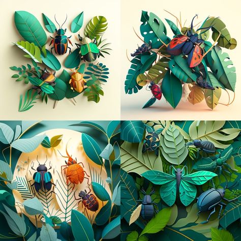 Papercut Illustration, Insect Crafts, Paper Cutout Art, Sustainable Art, Paper Craft Diy Projects, Paper Animals, Diy Crafts Paper Flowers, Musical Art, Tropical Theme