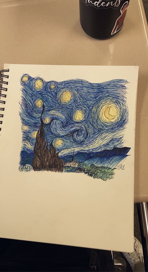 فنسنت فان جوخ, Arte Doodle, Posca Art, Arte Van Gogh, Cute Sketches, The Starry Night, Van Gogh Art, Easy Drawings Sketches, Art Diary