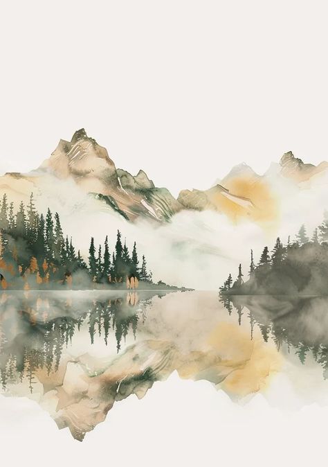 The image is a watercolor painting of a mountain landscape. The mountains are in the background and are covered in snow ->> more details in ai-img-gen.com Alaska Landscape, Mountain Watercolor, Minimalistic Poster, Mountain Background, Scandinavian Aesthetic, Serene Landscape, Watercolor Pictures, Watercolor Mountains, Snow Mountain