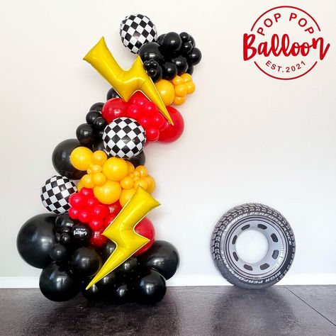 Time to kick it into high gear and get this party goin’!! #poppopballoonfw #lighteningmcqueen #cars #balloongarland #balloonarch… | Instagram Lightning Mcqueen Balloon Arch, Lightning Mcqueen Party, Balloon Display, Queen Birthday, Car Themes, Balloon Columns, Pixar Cars, Lightning Mcqueen, Balloon Arch