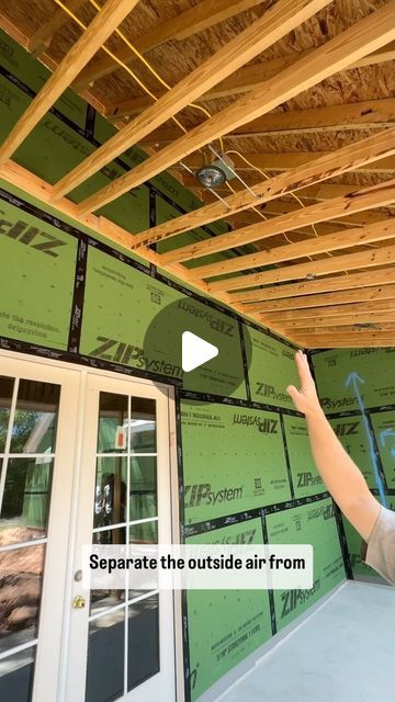 Matt Risinger on Instagram: "Monopoly Framing (done less expensive). @thehomesteadbuilders framed this home traditionally but used some smart details to ensure the home performed well in a blower door test. This @huberwood Zip is the air barrier separation between the porch attic and the house attic. Notice the zip went up BEFORE the ceiling framing. They plan to ventilation for this enclosed space by using a soffit vent in two locations. You always want to vent spaces that are enclosed but not air conditioned. Great details here by Homestead!  #buildingscience #porch #framing" Porch Framing, House Attic, House Ventilation, Exterior Insulation, House Awnings, Garage Room, Attic Ventilation, Lucky Duck, Morning Room