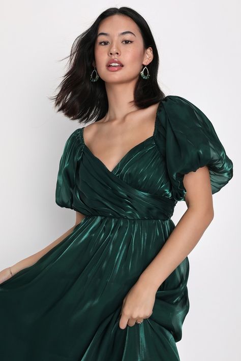 Midi Prom Dress, Emerald Green Dresses, Lulu Fashion, Organza Dress, Green Bridesmaid Dresses, Pleated Bodice, Tiered Midi Dress, Green Midi Dress, Fall Skirts