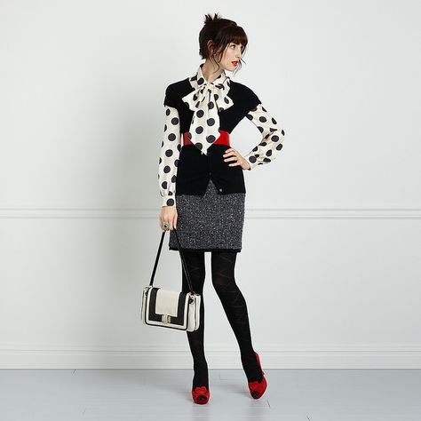 Spade Aesthetic, Kate Spade Aesthetic, Skirt Combinations, Career Barbie, Secretary Outfits, Kate Spade Style, The Cardigans, Polka Dots Fashion, Styling Inspiration