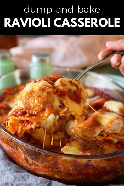 Looking for an easy weeknight dinner idea? Try this delicious dump-and-bake baked ravioli casserole! With just a few simple steps, you can have a comforting and hearty meal ready in no time. This baked ravioli dish is perfect for anyone looking for a satisfying meal without spending hours in the kitchen. The cheesy goodness of the ravioli combined with flavorful sauce makes it a family favorite. Roasted Ravioli Oven, Frozen Ravioli Recipes, Beef Ravioli Recipe, Cheesy Ravioli, Baked Ravioli Casserole, Baked Ravioli Recipe, Cheesy Pasta Recipes, Baked Ravioli, Ravioli Casserole