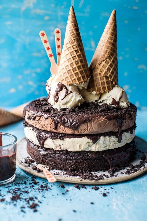 Triple Layer Chocolate Fudge Ice Cream Cake Chocolate Cake With Ice Cream, Chocolate Fudge Ice Cream, Fudge Ice Cream Cake, Cake With Ice Cream, Layered Ice Cream Cake, Chocolate Ice Cream Cake, Fudge Ice Cream, Ice Cream Cake Recipe, Torte Cupcake