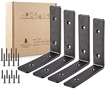 Heavy Duty Metal Wall Brackets: 6 x 6-inch Rustic Steel L Bracket for Hanging DIY Iron Shelving - Hang a Bookshelf or Industrial Shelves - 1.5-inch Wide x 5mm Thick Shelf Supports - Includes Screws Shelf Brackets Farmhouse, Diy Shelf Brackets, Industrial Shelves, Wall Ledge, L Bracket, Heavy Duty Shelf Brackets, Wall Shelf Brackets, Metal Shelf Brackets, Floating Shelf Brackets