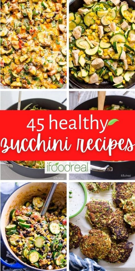 Here are 45 healthy zucchini recipes that are easy to follow, use simple wholesome ingredients, and are packed with flavour! Enjoy your zucchini all year round whether it's the main dish, a side dish, or even a dessert! There is something for everyone. As always, tips, variations, ways to serve it, and storage suggestions included. Healthy Zucchini Recipes, Healthy Chocolate Zucchini Bread, Chicken Zucchini Casserole, Zucchini Recipes Baked, Zucchini Bread Healthy, Zucchini Recipes Healthy, Zucchini Banana Bread, Baked Dessert, Recipes Healthy Dinner