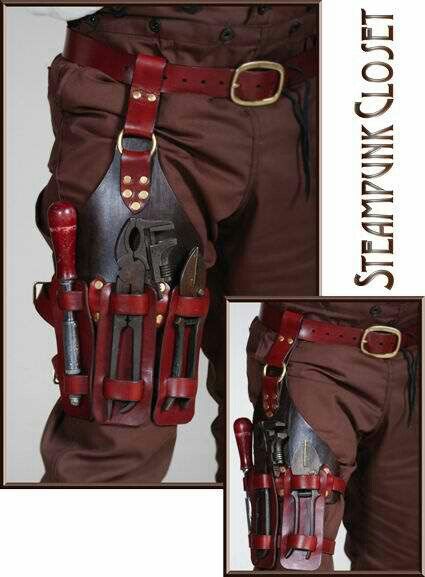 I would get this for electrician tools. Steampunk Mechanic, Shoulder Holster, Mode Steampunk, Steampunk Leather, Steampunk Cosplay, Leather Armor, Steampunk Accessories, Leather Gear, Work Gear