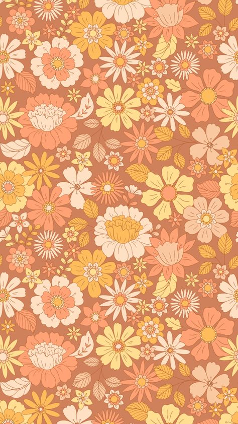 Orange yellow peach floral background wallpaper Pastel, 70s Ipad Wallpaper, Peach Floral Wallpaper, Peach Flowers Wallpaper, Retro Wallpaper Iphone Aesthetic, Peach Orange Aesthetic, Peach Floral Background, Orange Flower Background, Orange Floral Background