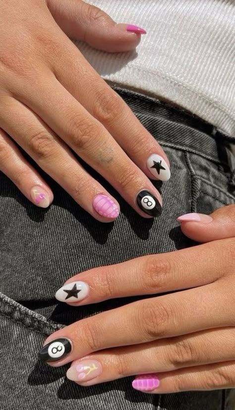 Cute Nail Inspo Short Easy, Star Nails Colorful, Western Nail Inspo Short, Cute Gel X Nail Designs, Nail Inspo School, Summer Funky Nails, Funky Nails Almond, Short Nail Inspo Summer 2024, Teen Girl Nails