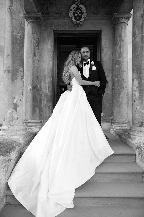 Frankie in Suzanne Neville Elegance strapless wedding dress with train and pockets for her wedding at Elmore Court. From Miss Bush bridal boutique in Surrey, close to London. Image © Anna Fowler Photography. #suzanneneville #missbush #weddingdress #bridal #bride #fashion #strapless #train #pockets #ballgown #beautiful Pockets Wedding Dress, Satin Dress With Train, Very Long Train Wedding Dress, Satin Wedding Dress With Long Train, Timeless Wedding Dress Long Train, Strapless Long Train Wedding Dress, Wedding Dresses Long Train Ball Gown, Pocket Wedding Dress, Strapless Wedding Dress Long Train