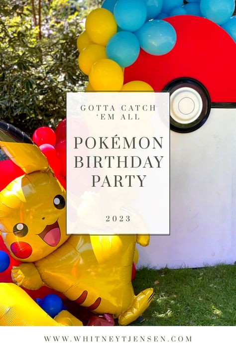 Pokemon Birthday Party Themes, Pokemon Birthday Sign, Outdoor Pokemon Birthday Party, Modern Pokemon Birthday Party, Modern Pokemon Party, Pokemon 4th Birthday Party, Pokémon Pool Party, Pokémon Food Ideas, Pokemon Pool Birthday Party