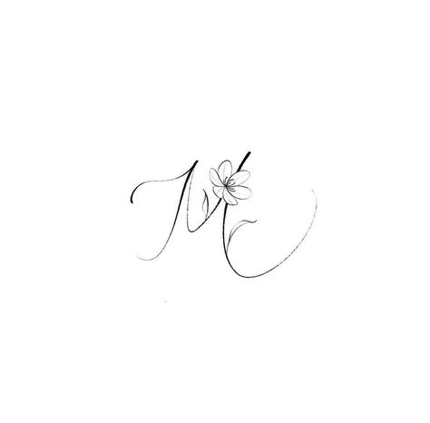 M Tattoo With Flowers, Mom Initial Tattoo, Small M Initial Tattoo, Mm Tattoo Ideas, M Tattoos Letter, J And M Tattoo, Initial Tattoo With Flowers, Small A Tattoo Letter, Letter M Tattoo Designs