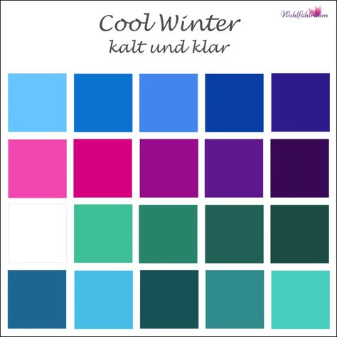 Der Clear Winter Typ - Wohlfühlraum True Winter Color Palette, Polyvore Winter, Cool Summer Palette, Cool Winter Color Palette, Color Lessons, Winter Palette, Dark Summer, Clear Winter, Winter Color Palette