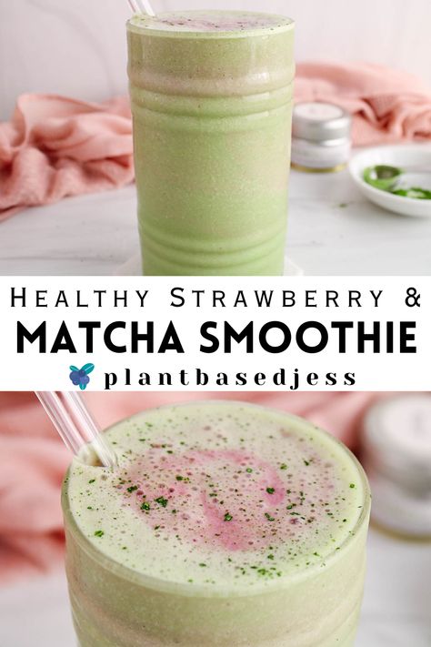 View on a strawberry matcha smoothie. Matcha Powder Smoothie, Matcha Powder Recipes, Smoothie With Banana, Matcha Drink Recipes, Matcha Green Tea Smoothie, Green Tea Smoothie, Strawberry Matcha, Green Tea Recipes, Matcha Smoothie