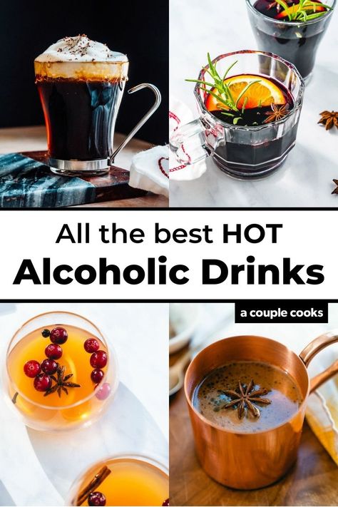 Hot Alcoholic Drinks, Spiked Cider, Holiday Drinks Alcohol, Warm Cocktails, Hot Winter Drinks, Spiked Hot Chocolate, Fruity Wine, Hot Drinks Recipes, A Couple Cooks