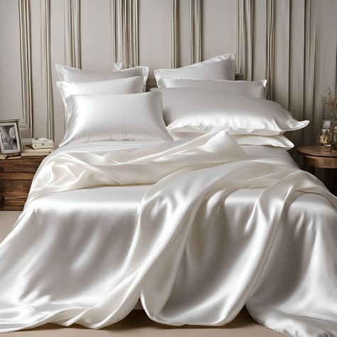 We make custom-sized bed sheet sets.  Any size on request. Two different models: BASIC: flat sheet satin fabric with silk ruffle fitted sheet satin fabric pillowcases silk fabric with satin ruffle SUPERIOR: flat sheet silk fitted sheet silk pillowcases silk SIZES: all the measurements can be customized FULL - BED 55" / 140 CM WIDE Flat sheet cm 220x290 / 86"x114" Fitted sheet cm 140x200x30 / 55"x78"x12" Two pillowcases cm 52x82 / 20,5" x 32" QUEEN - BED 67" / 170 CM WIDE Flat sheet cm 240x290 / Silky Bed Sheets, Silk Bed Set, Satin Sheets Bedrooms, Satin Bed, Satin Bedroom Aesthetic, Silk Linen, Satin Bed Sheets, Silk Bed Covers, Silk Bedsheets Aesthetic