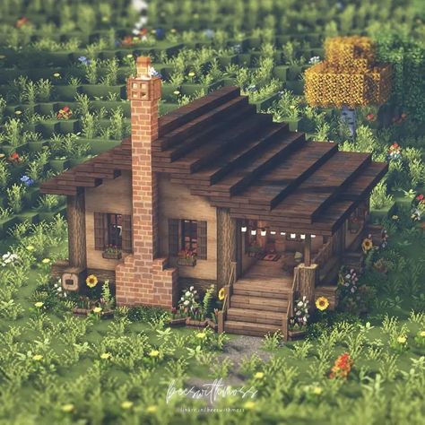 💬Small and cozy cabin!🌿🌻 What do you think?😊 ------------------------------------ This awesome build was made by ➡️ @beeswithmoss Check the… | Instagram Log Cabin Minecraft House, Small Houses Minecraft, Minecraft Cabin Ideas, Minecraft Hus, House Ideas Minecraft, Minecraft Cabin, Minecraft Brick, Minecraft Roof, Minecraft Small House