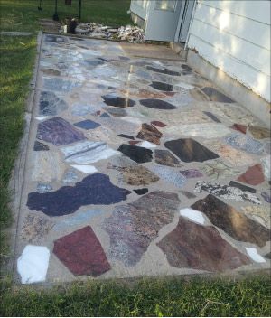 Recycle, Reuse and Repurpose Your Scrap Granite Pieces Ideas Diy, Scrap Marble Projects, Scrap Granite Projects, Granite Flooring Design, Granite Projects, Marble Projects, Granite Remnants, Recycled Granite, Being Dumped