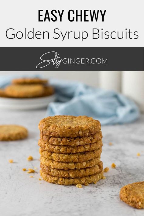 Stack of golden syrup cookies. Crunchie Recipes, Sugar Biscuits, Japanese Bread, Anzac Biscuits, Oat Cookies, Vegan Alternatives, Ginger Cookies, Golden Syrup, Syrup Recipe