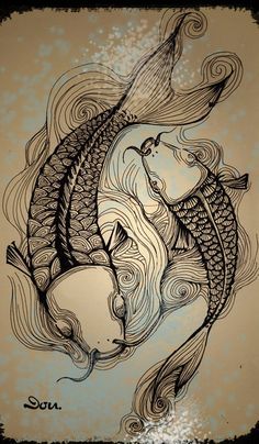 Illustrations on Pinterest | 585 Pins Art School Portfolio, Zentangle Animals, Koi Art, Two Fish, One Fish, Desenho Tattoo, Fish Swimming, Arte Inspo, Zentangle Art