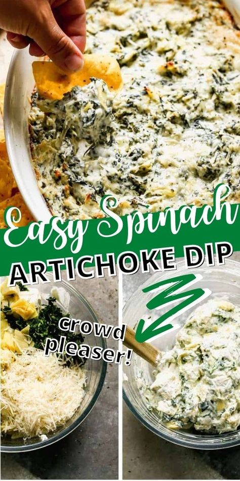 Spinach Artichoke Dip Recipe Easy, Artichoke Dip Recipe Easy, Easy Spinach Artichoke Dip, Warm Dip Recipes, Cheesy Spinach Artichoke Dip, Artichoke Dip Easy, Spinach Artichoke Dip Easy, Best Spinach Artichoke Dip, Spinach Artichoke Dip Recipe