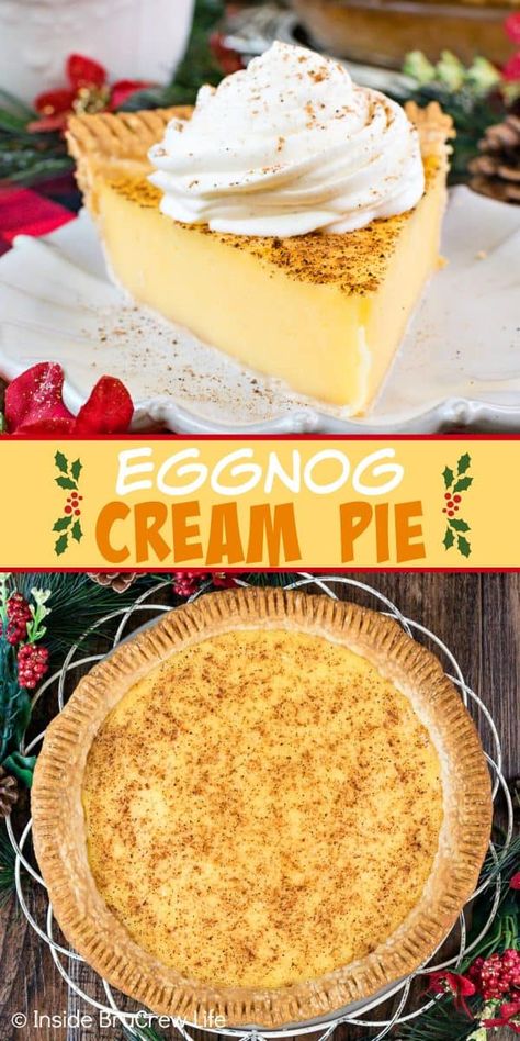 Eggnog Cream Pie, Holiday Desserts Christmas Cake, Holiday Desserts Halloween, Holiday Baking Thanksgiving, Holiday Cooking Christmas, Easy Holiday Desserts Christmas, Holiday Desserts Thanksgiving, Easy Cream Pie, Desserts Halloween