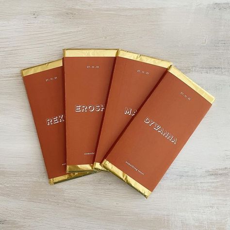 TAWO STUDIO | Wedding & Event Design & Stationery on Instagram: "Customised chocolate bar wraps ✨ you can choose whatever colour wrap you like with endless design options 🧡 this one is a vegan block of chocolate, the peep of gold foil just gives it that extra luxe look!" Wrapping Design, Chocolate Bar Wrapping, Chocolate Wrapping, Custom Chocolate, Wedding Event Design, Homemade Chocolate, Wedding Event, Chocolate Bar, Just Giving