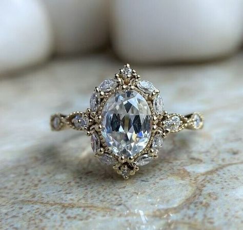 Oval Cut Diamond Engagement Ring CZ Marquise Halo Set Vintage Filigree Wedding Blue Diamond Halo Engagement Ring, Vintage Milgrain Engagement Ring, Marquis Cluster Ring, Ring Vintage Aesthetic, Oval Ring Vintage, Oval Engagement Ring Real Diamond, Decorative Band Engagement Ring, Wedding Rings Engagement Sets, Unique Alternative Engagement Rings