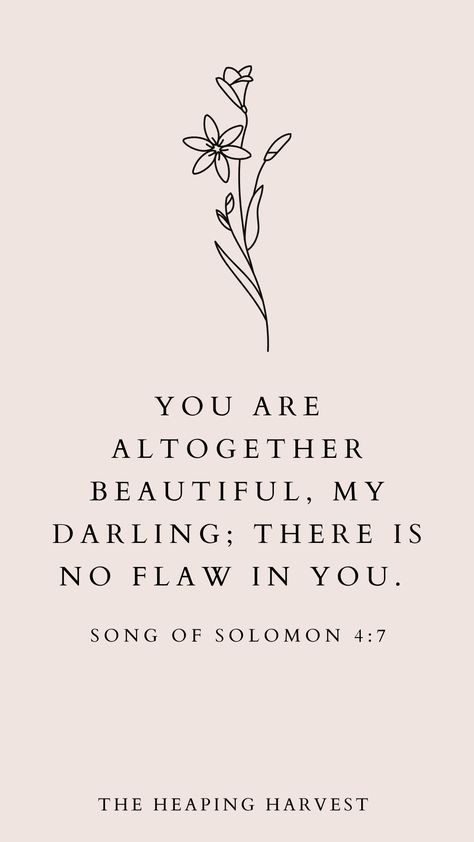 Beautiful Prayers For Women, Song Of Solomon 3:4 Wallpaper, Bible Verse For Inspiration, Bible Verse About, Women Verses Scriptures, Beauty Bible Verse, Women Verses, Song Of Solomon 4:7 Aesthetic, God Says You Are Beautiful