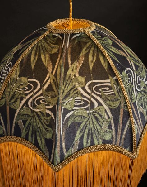 Dianne Green Lampshade - Anna Hayman Designs Green Lamp Shade, Duchess Satin, Hanging Pendants, Lush Green, Lamp Bases, Velvet Fabric, Linocut, Bohemian Style, Art Nouveau