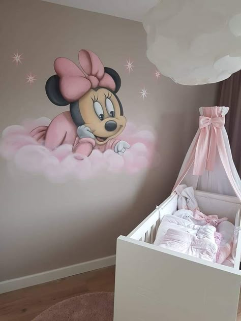 Baby Room Paintings, Girly Nursery, Mouse Wall, Baby Room Themes, Baby Zimmer, Nursery Mural, Girl Nursery Room, Nursery Room Design