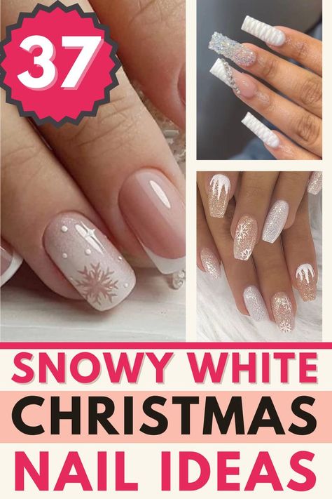 Christmas is the time to be jolly and festive but that doeesn't mean you cant have white christmas nails this season. These white christmas nails feature everything you are looking for in a nail. You'll find white christmas nails short, white christmas nails long, white christmas nails simple, white christmas nails cute and so much more White Square Christmas Nails, Festive White Nails, French Manicure Christmas Designs, Cute December Nails Simple, White Sparkle Nails Christmas, Snow Flake Nails Christmas, Christmas French Tip Nails Snowflakes, White Winter Nails Square, White Holiday Nails Acrylic