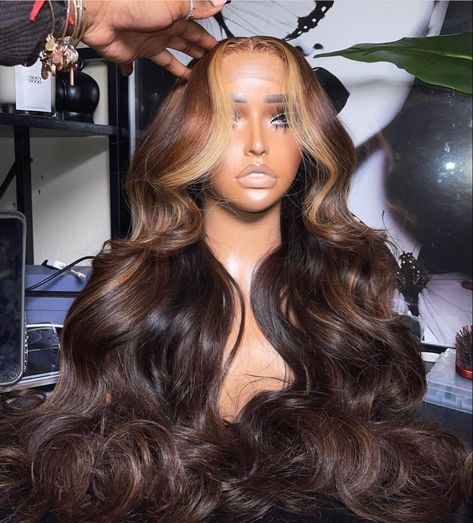 Bundles And Closure, Pretty Wigs, Salon Blowout, Brown Wig, Body Wave Wig, Frontal Wig, Synthetic Lace Front Wigs, Black Girls Hairstyles, Lace Frontal Wig