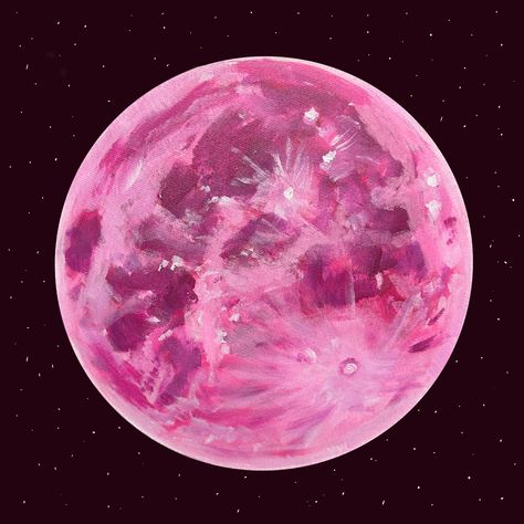 Colorful Moon Painting, Pink Moon Art, Pink Moon Painting, Pink Painting Aesthetic, Canvas Painting Ideas Pink, Moon Painting Acrylic, Pink Art Painting, Full Pink Moon, Moon Acrylic Painting