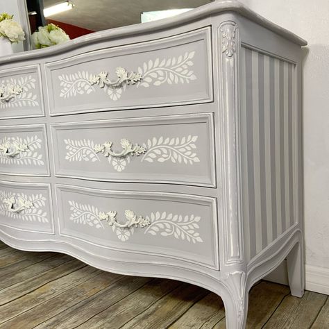 Baby Bedroom Dresser, Dresser Stencils, Vintage French Provincial Dresser, Custom Dresser, Provincial Dresser, Dresser Ideas, Refinish Furniture, French Provincial Dresser, Provincial Furniture