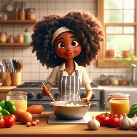 Bgm Images, Agar Art, African Cooking, Moms Cooking, Cartoon Style Drawing, Baking Art, Girl Cooking, Afro Art, African American Art