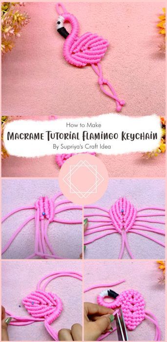 Lovely Macrame Flamingo Keychain Free Pattern Ideas - Carolinamontoni.com Jewelry Hooks On Wall, Macrame Flamingo Keychain, Macrame Flamingo Diy, Moon Macrame Tutorial, Free Macrame Wall Hanging Pattern, Flamingo Knitting Pattern Free, Macrame Patterns Tutorials Free, Macrame Useful Ideas, Macreme Leaves Diy