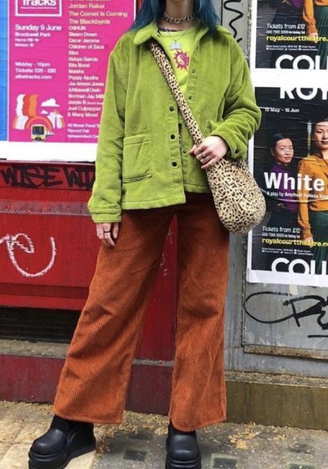 Maroon Pants Outfit Aesthetic, Colorful Masc Fashion, Artsie Aesthetic Outfits, Canadian Spring Outfits, Funky Chic Outfits, Whimsy Aesthetic Outfits, Colorful Vintage Outfits, Statement Pants Outfit, Bold Outfits Aesthetic